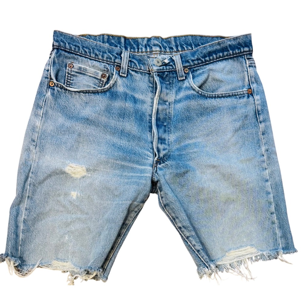 Levi's 501 Denim Cut Off Shorts Distressed Light Wash Mens 33